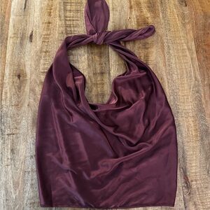 Ramy Brook Burgundy purple eggplant halter tie tank top sleeveless open back NEW
